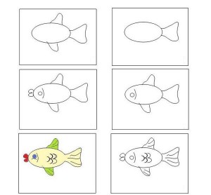 Как рисовать рыбу картинки поэтапно. Учимся рисованию с детьми.